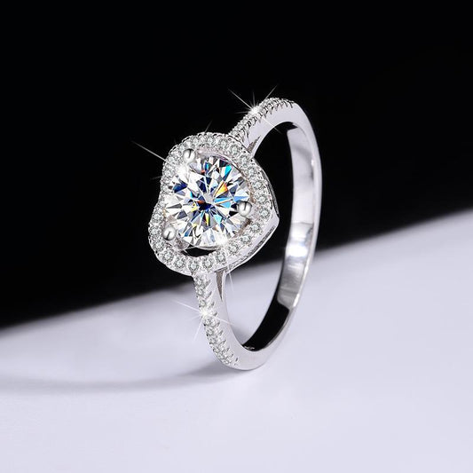 [AIYO]#【4】Sterling Silver Mosan Diamond Ring (all $25 Free Shipping) [buy One Get Three Free: Earrings, Ring Box, Cloth]