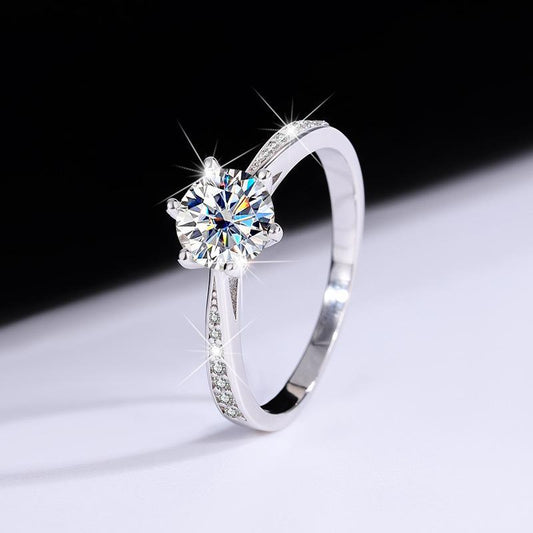 [AIYO]# 【6】 Sterling Silver Mosan Diamond Ring (all $25 Free Shipping) [buy One Get Three Free: Earrings, Ring Box, Cloth]