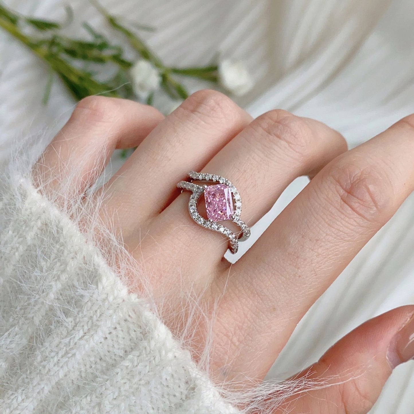 [AIYO]# Square Zircon Ring (all 25 Free Shipping) [Buy One Get Three Free: Earrings, Ring Box, Cloth]